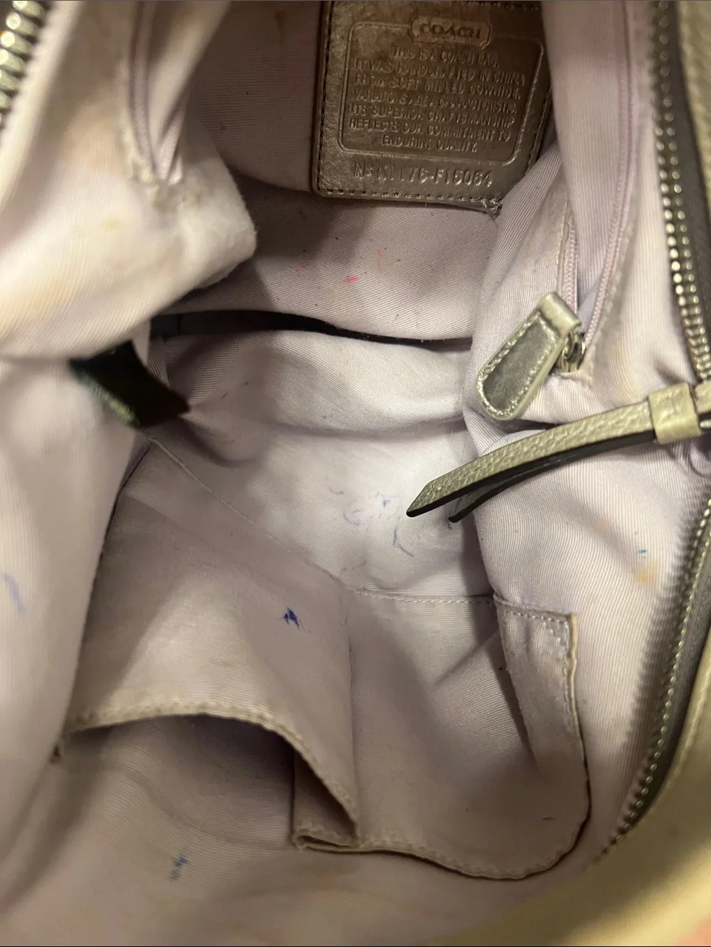 Classic silver Gray Leather Coach Shoulder Bag
